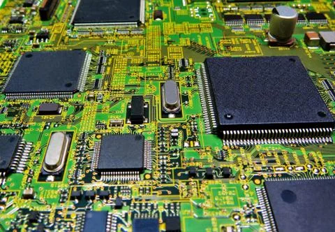 Closeup shot of computer memory chip with four processors 스톡 사진