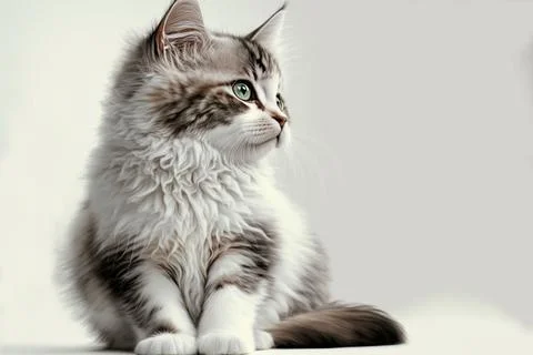 Closeup shot of a cute grey kitty isolated on white background Stock Illustration