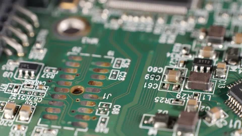Closeup shot of different small components on a microchip of a hard drive. Stock Footage 277591965
