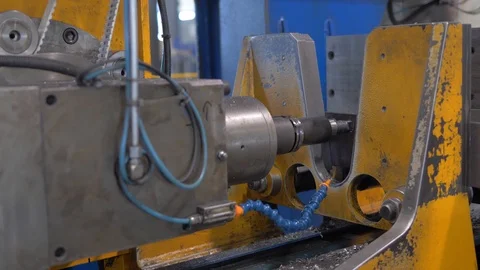 Closeup Shot Of Drilling Machine Making Hole In Steel Beam, Metalworking Video stock 127184823