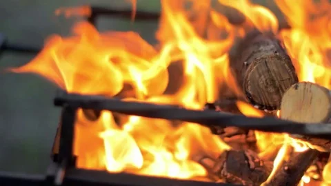 Closeup shot of the fire in the bbq Stock Footage 76404836