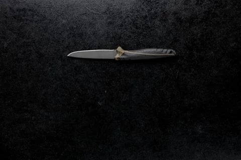 Closeup shot of a fixed sharp knife on a black background Foto stock