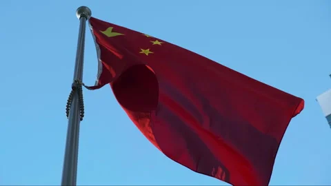 Closeup shot of flag of China under strong wind, Hong Kong 스톡 동영상 251534697