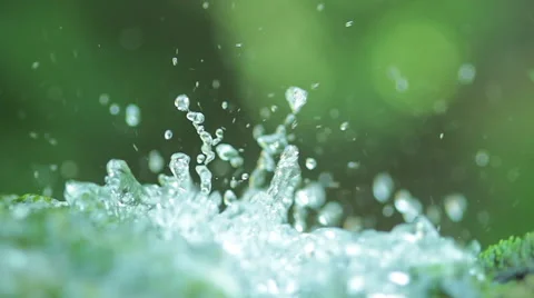 Closeup shot of forest waterfall water drops splashes, macro shot 库存影片 48379416