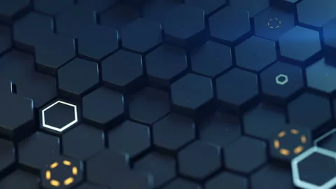 Closeup shot of glowing honeycomb surface seamless loop 3D render animation Stock Footage 120546475