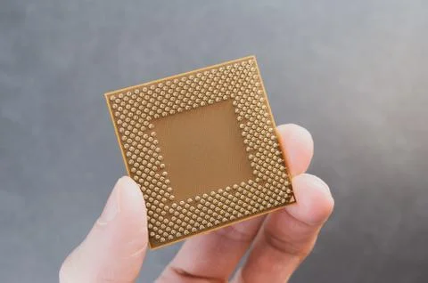 Closeup shot of a hand holding microprocessor 스톡 사진