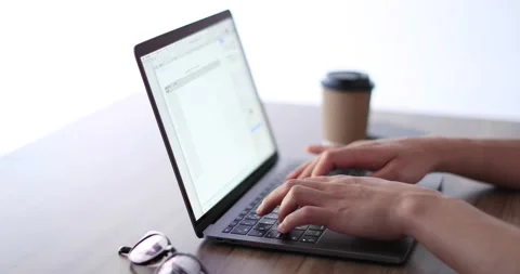 Closeup shot of hands working with laptop Stock Footage 138341282