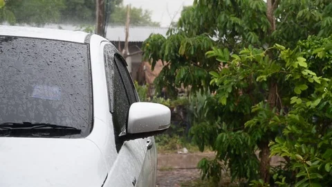 Closeup shot of heavy rain on Stock Footage 76602869