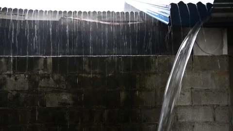 Closeup shot of heavy rain on Stock Footage 76603858