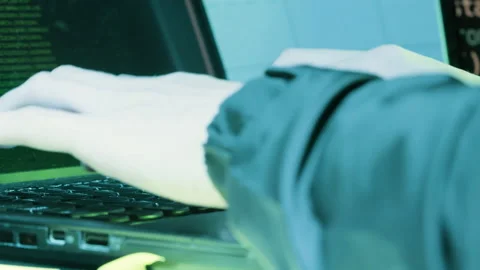 Closeup shot of human hands typing on grey keyboard Stock Footage 181844248