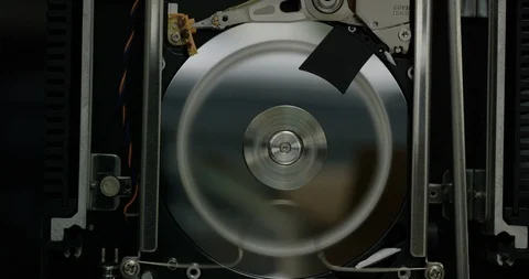 Closeup shot of inside of a hard drive Stock Footage 105434934