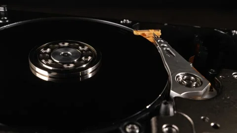 Closeup shot of the inside of a hard drive. Technology. Selective focus. Stock Footage 211491529