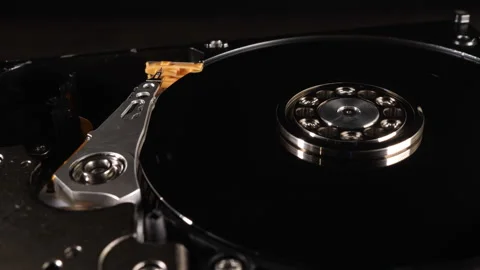 Closeup shot of the inside of a hard drive. Technology. Selective focus. Stock Footage 278404780