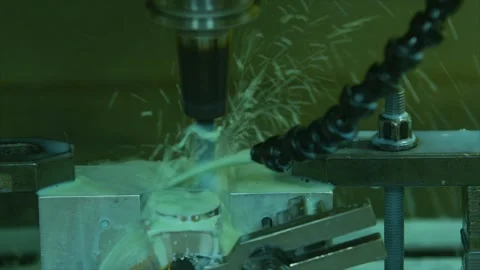 Closeup shot Machine cutting and drilling with the metal tool in factory Stock Footage 347058104