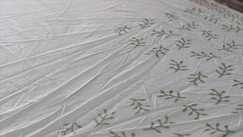 Closeup shot of a man block printing with woodblock in a fabric 動画素材 117469206