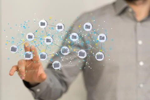 Closeup shot of a man showing the data folders of the computer Stock Photos