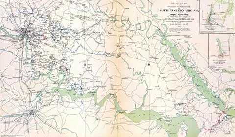 Closeup shot of the map of Southeastern Virginia and Fort Monroe from the Atl Stock Illustration