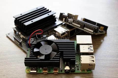 A closeup shot of a micro-computer set with processors for electrical enginee Stock Photos