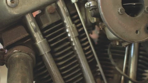 Closeup shot of a motorcycle engine Stock Footage 156470841