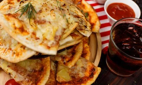 Closeup shot multiple stack hot oven baked tasty delicious Italian homemade.. Foto stock