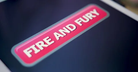Closeup Shot Pressing Fire and Fury Button on Touchscreen Tablet PC Stock Footage 78653554