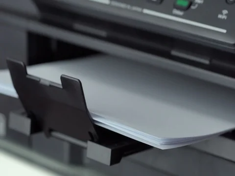 Closeup shot of Printing document paper with inkjet printer Stock Footage 80244090