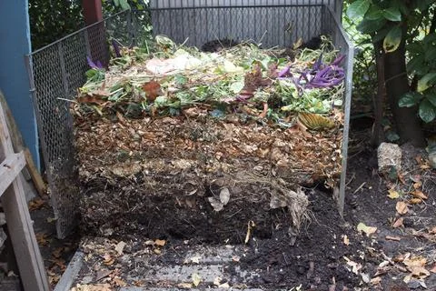 Closeup shot of the process of compost in the garden at different stages Stock Photos
