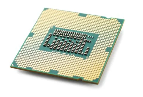Closeup shot of a processor microchip isolated on a white background Stock Photos