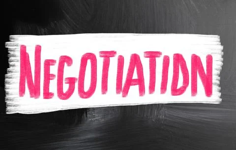 Closeup shot of the red text "negotiation" on a black background Stock Photos