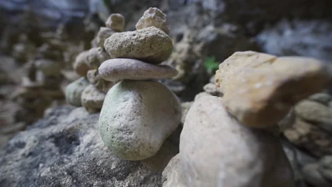 Closeup Shot of Rocks Piled Vertically in an Entire Row Stock Footage 133821081