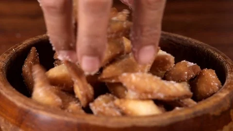 Closeup Shot of Serving Hot Snack on Wooden Bowl Stock Footage 82838630