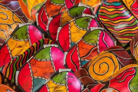 A closeup shot of several objects with multiple colors and patterns next to e Stock Photos