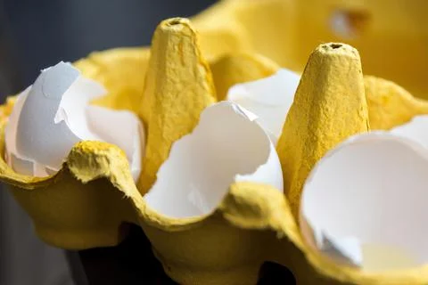 Closeup shot of the shells of broken eggs Stock Photos