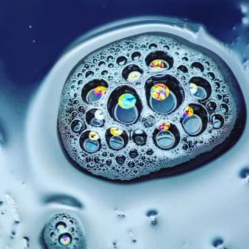 Closeup shot of soap bubbles under the microscope Foto stock