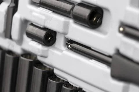 Closeup shot of sockets in a toolset Stock Photos