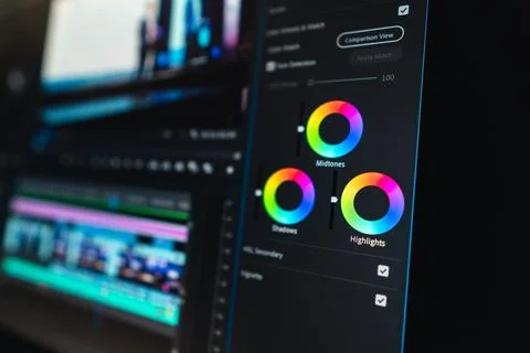 Closeup shot of a video editing process on a computer screen Stock Photos