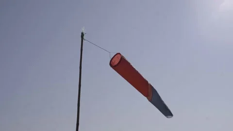 Closeup Shot Of A Windsock Measuring Wind Speed And Direction At An Stock Footage 169498018