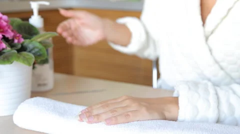 Closeup shot of a woman using a cuticle pusher to give a nail manicure. Nail Stock Footage
