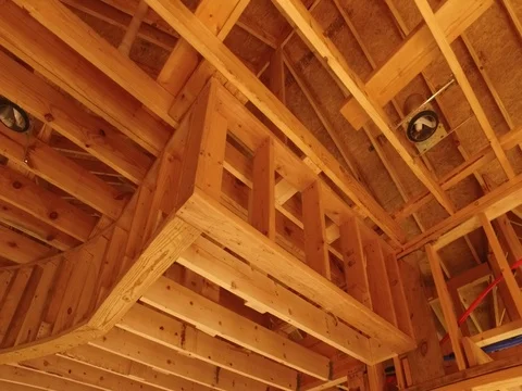 Closeup shot of wooden frame of house interior Stock Footage