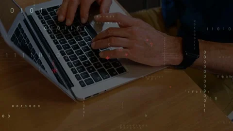 Closeup showing left hand hovering, hands shifting into typing on laptop, Stock Footage 332545256