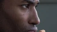 Closeup Side Footage Of Depressed And Worried Black Businessman: Afro-American Stock Footage