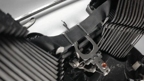 Closeup side view on batwing typewriter. Writing text "typewriter" Stock Footage 89315880