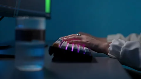 Closeup side view of unrecognizable freelancer programmer female typing on Stock Footage 275151625