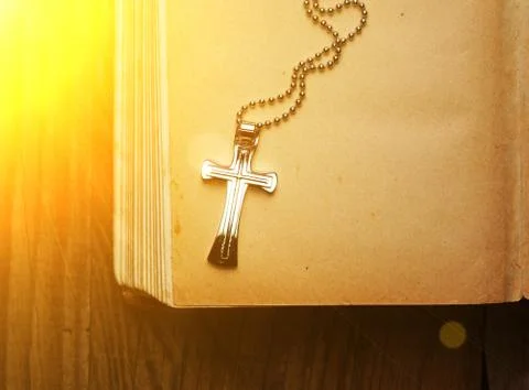 Closeup of silver Christian cross Stock Photos