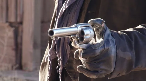 Closeup of Silver Revolver Firing Stock Footage