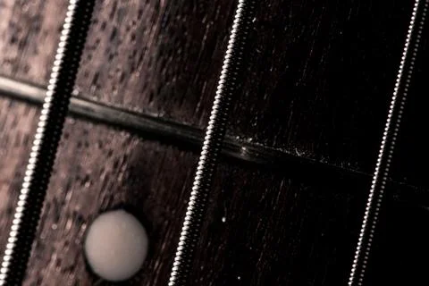 Closeup of the silver strings of a bass guitar Stock Illustration