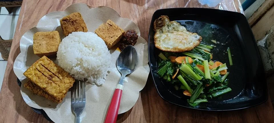 Closeup of simple dinner on the table Stock Photos