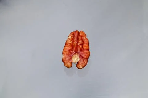 Closeup of a single red pecan nut on a light background Stock Photos