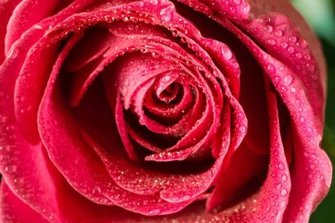 Closeup single red rose with drops of dew. Stock Photos