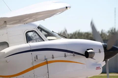 Closeup of a skydiving plane with propellers Stock Photos